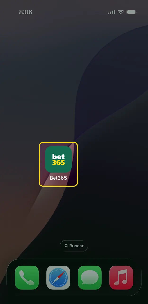 Inicia sesión en la aplicación de Bet365 instalada en iOS.