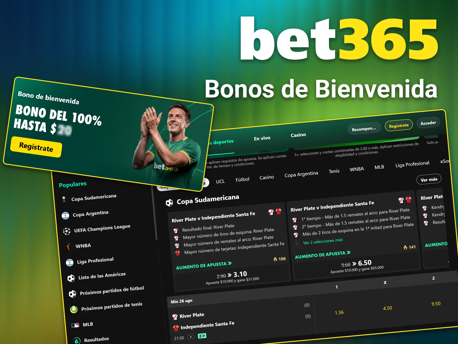 Reclame ofertas exclusivas de inicio con los bonos de bienvenida para jugadores de Chile en Bet365.