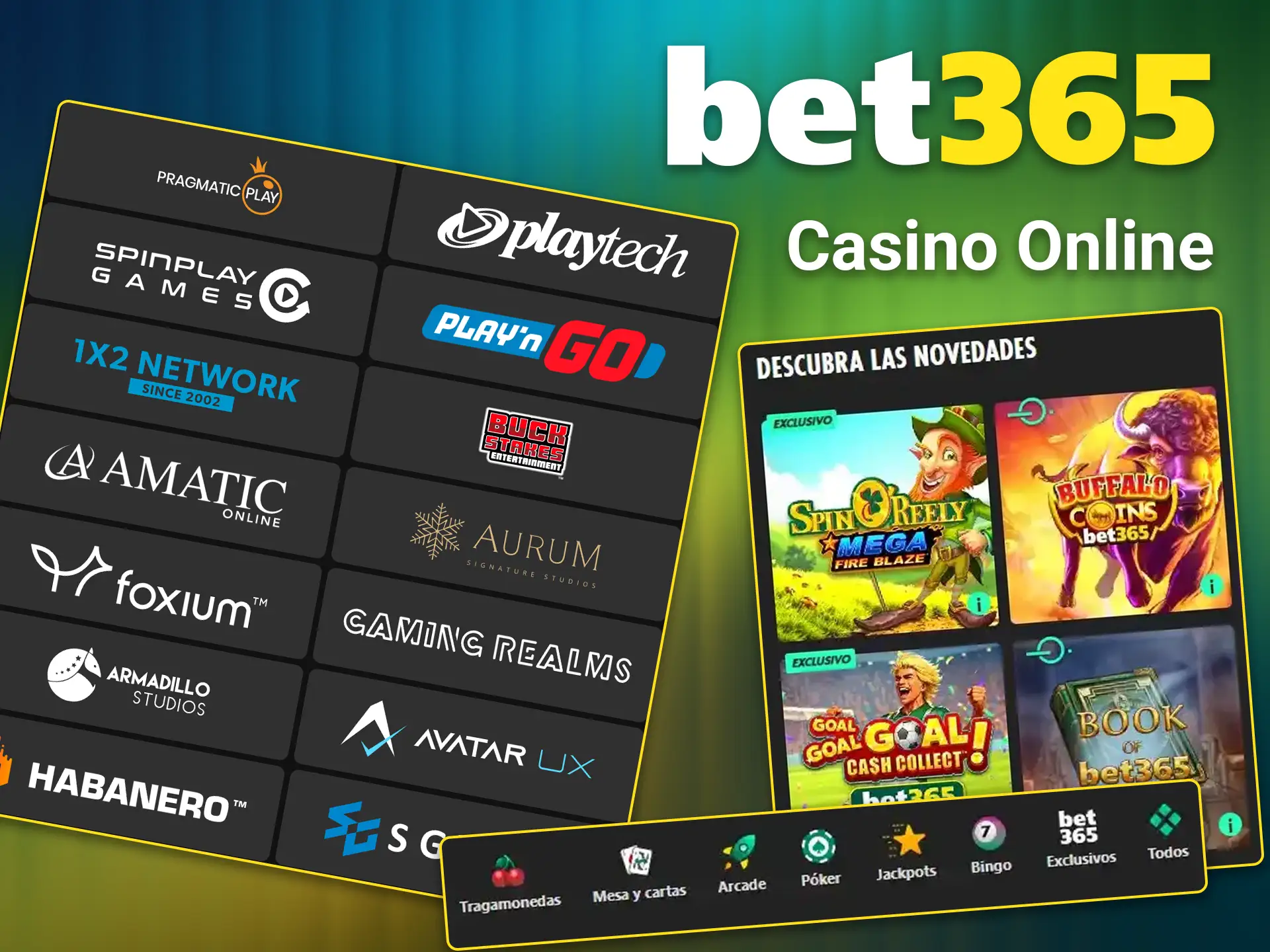 Juega a las tragaperras con licencia en el casino online Bet365.