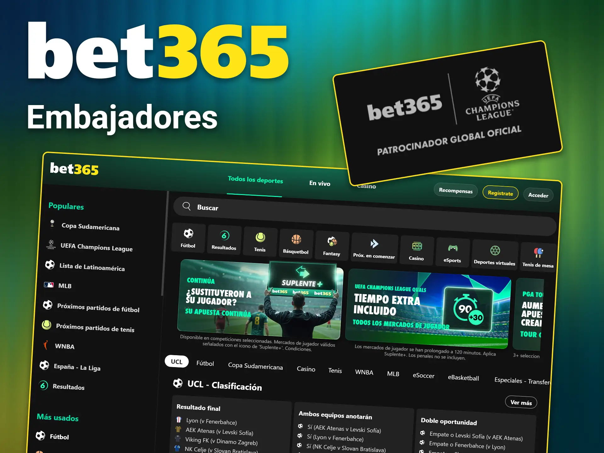 Descubre quiénes son los embajadores y socios de Bet365.