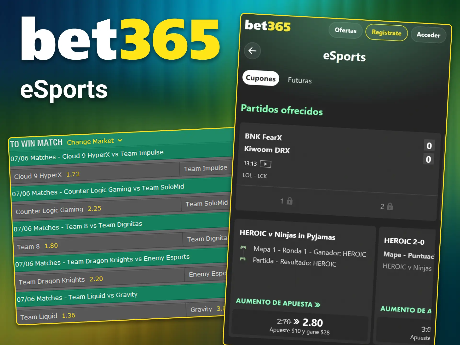 Haz tus apuestas en los torneos de deportes electrónicos en Bet365.