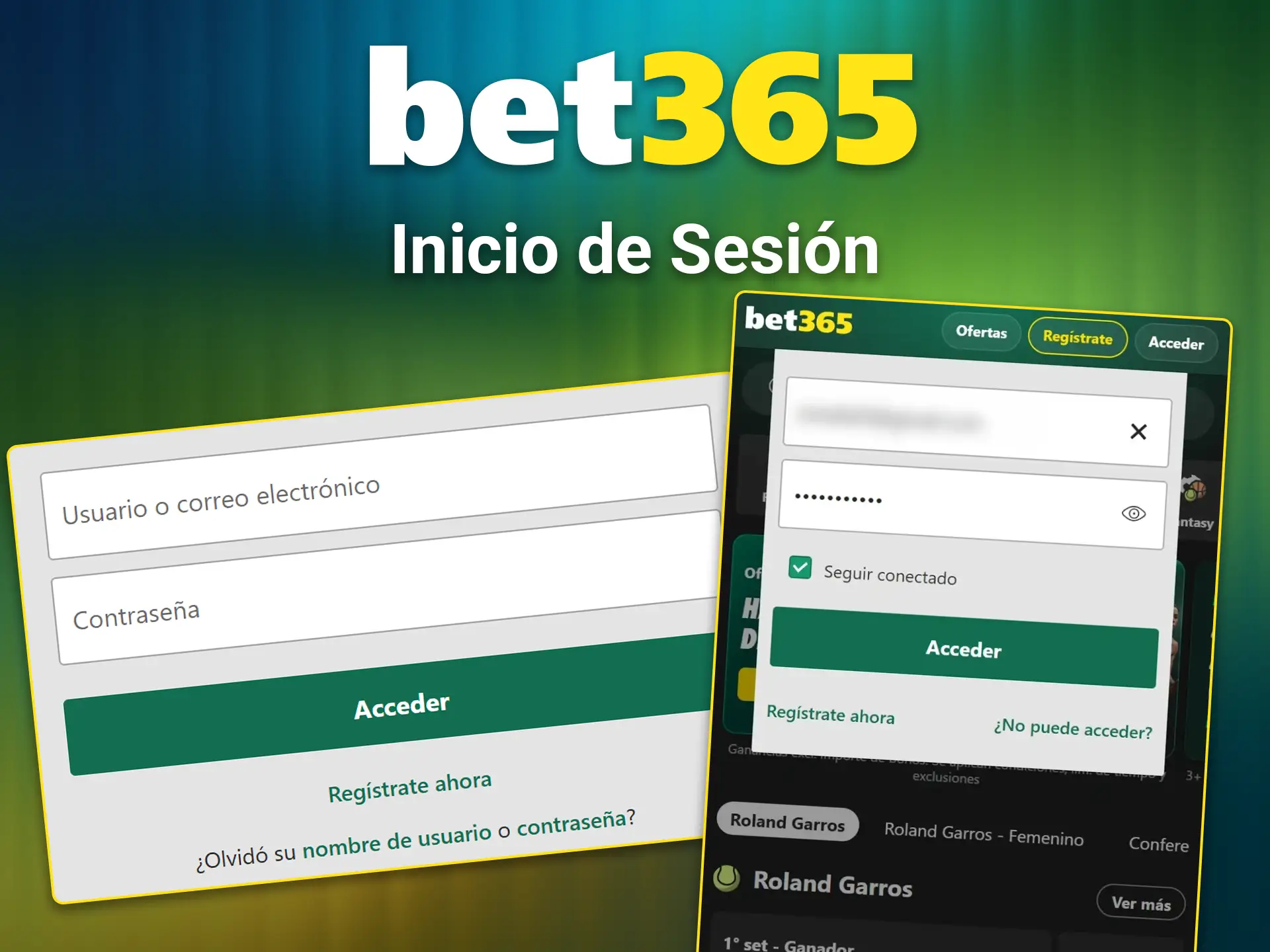 Introduzca sus credenciales para el inicio de sesión en tu cuenta Bet365.